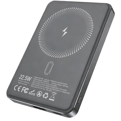 Batterie Externe Sans Fil BWOO BO-P82, 10000mAh, 22,5W, PD + FQI, 1 x QI - 1 x USB-C, Gris