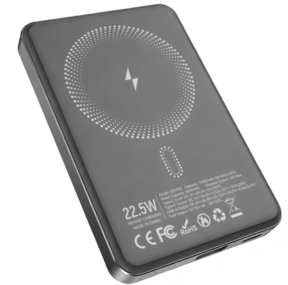 Batterie Externe Sans Fil BWOO BO-P82, 10000mAh, 22,5W, PD + FQI, 1 x QI - 1 x USB-C, Gris