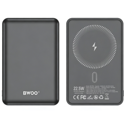 Batterie Externe Sans Fil BWOO BO-P82, 10000mAh, 22,5W, PD + FQI, 1 x QI - 1 x USB-C, Gris