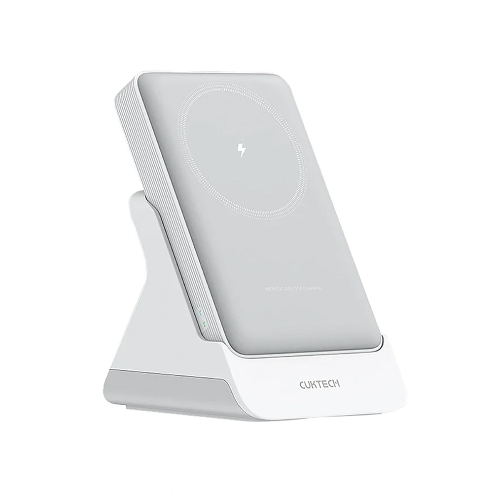 Batterie Externe Sans Fil Cuktech WPB100N, 10000mAh, 20W, PD + FQI, 1 x QI - 1 x USB-C, Blanche CKWPB100NGLGR