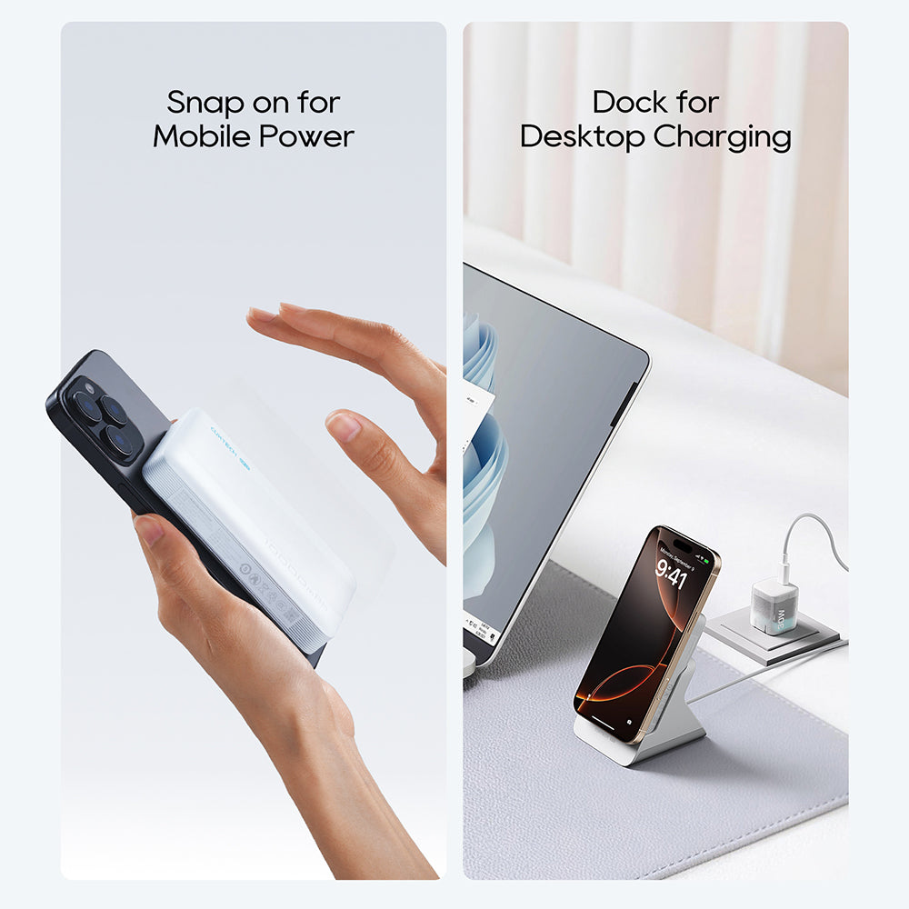 Batterie Externe Sans Fil Cuktech WPB100N, 10000mAh, 20W, PD + FQI, 1 x QI - 1 x USB-C, Blanche CKWPB100NGLGR