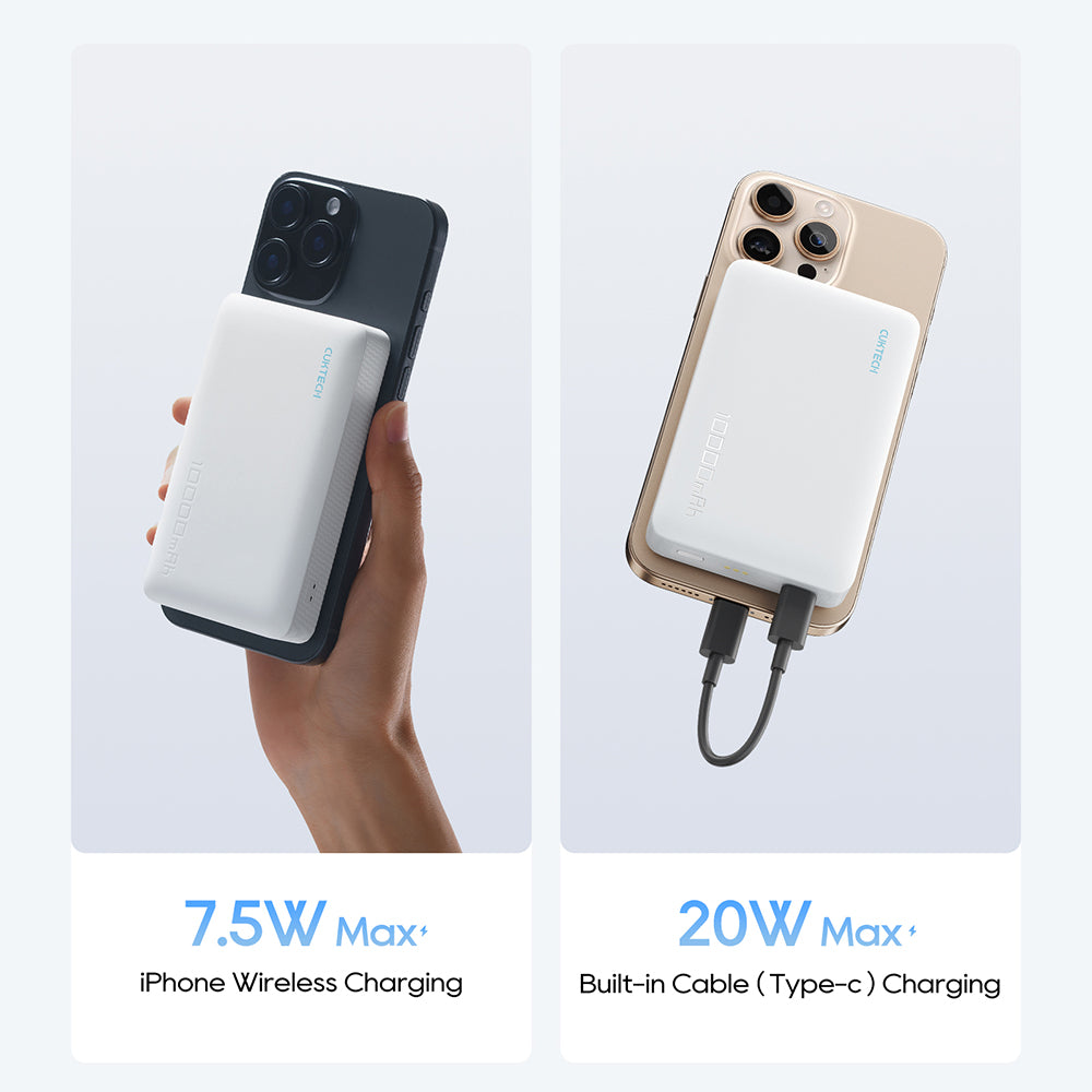 Batterie Externe Sans Fil Cuktech WPB100N, 10000mAh, 20W, PD + FQI, 1 x QI - 1 x USB-C, Blanche CKWPB100NGLGR