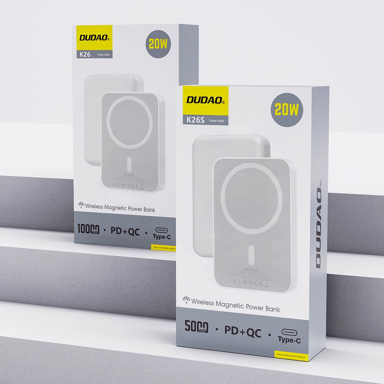 Externer Wireless-Akku Dudao K26s, 5000mAh, 20W, PD + FQI, 1 x QI - 1 x USB-C, Weiß