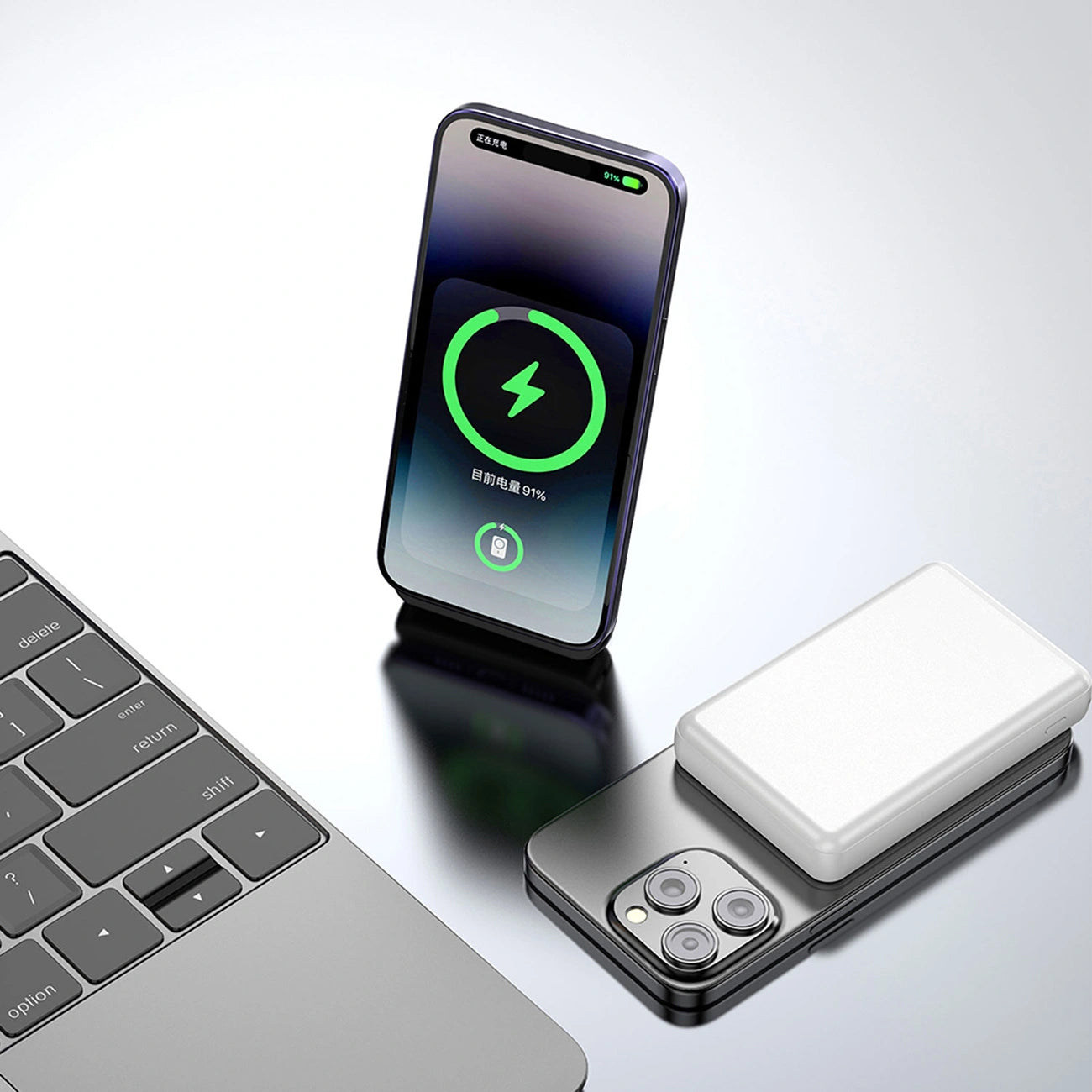 Wireless Externe Batterie Dudao K14S, 5000mAh, 20W, QC + PD + FQI, 1 x QI - 1 x USB-A - 1 x USB-C, Weiß