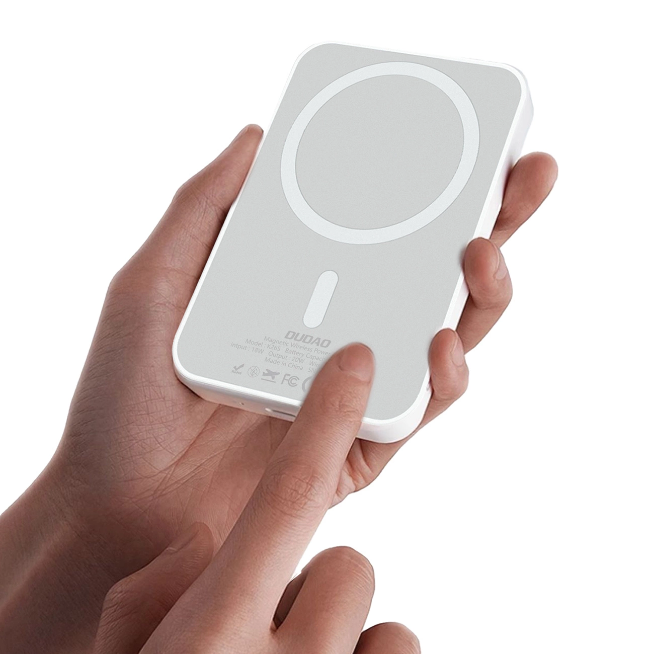 Externer Wireless-Akku Dudao K26s, 5000mAh, 20W, PD + FQI, 1 x QI - 1 x USB-C, Weiß