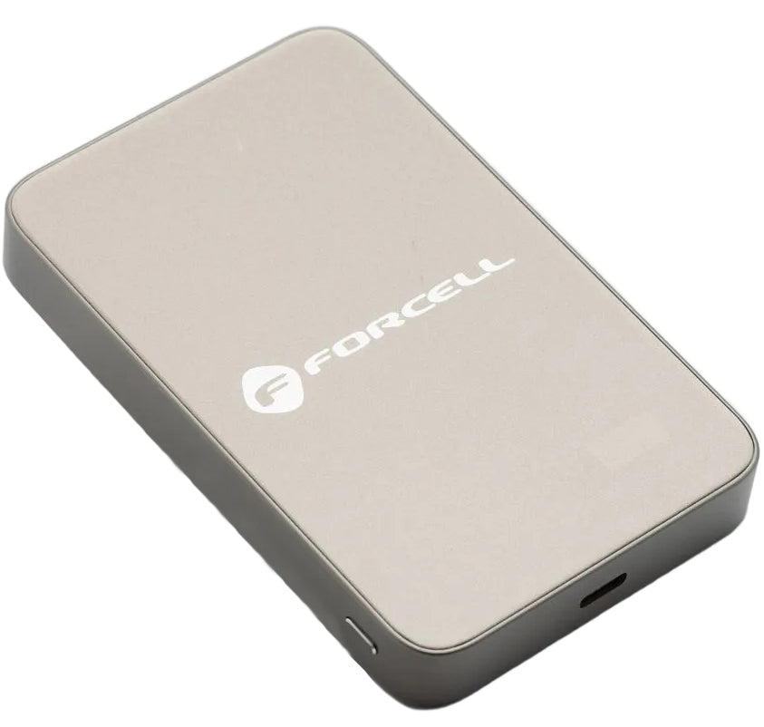 Batterie Externe Sans Fil Forcell F5K8, 5000mAh, 15W, PD + FQI, 1 x QI - 1 x USB-C, Dorée