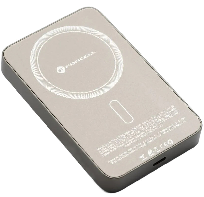 Batterie Externe Sans Fil Forcell F5K8, 5000mAh, 15W, PD + FQI, 1 x QI - 1 x USB-C, Dorée