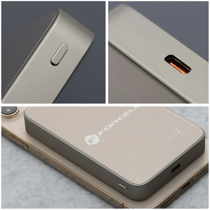 Batterie Externe Sans Fil Forcell F5K8, 5000mAh, 15W, PD + FQI, 1 x QI - 1 x USB-C, Dorée