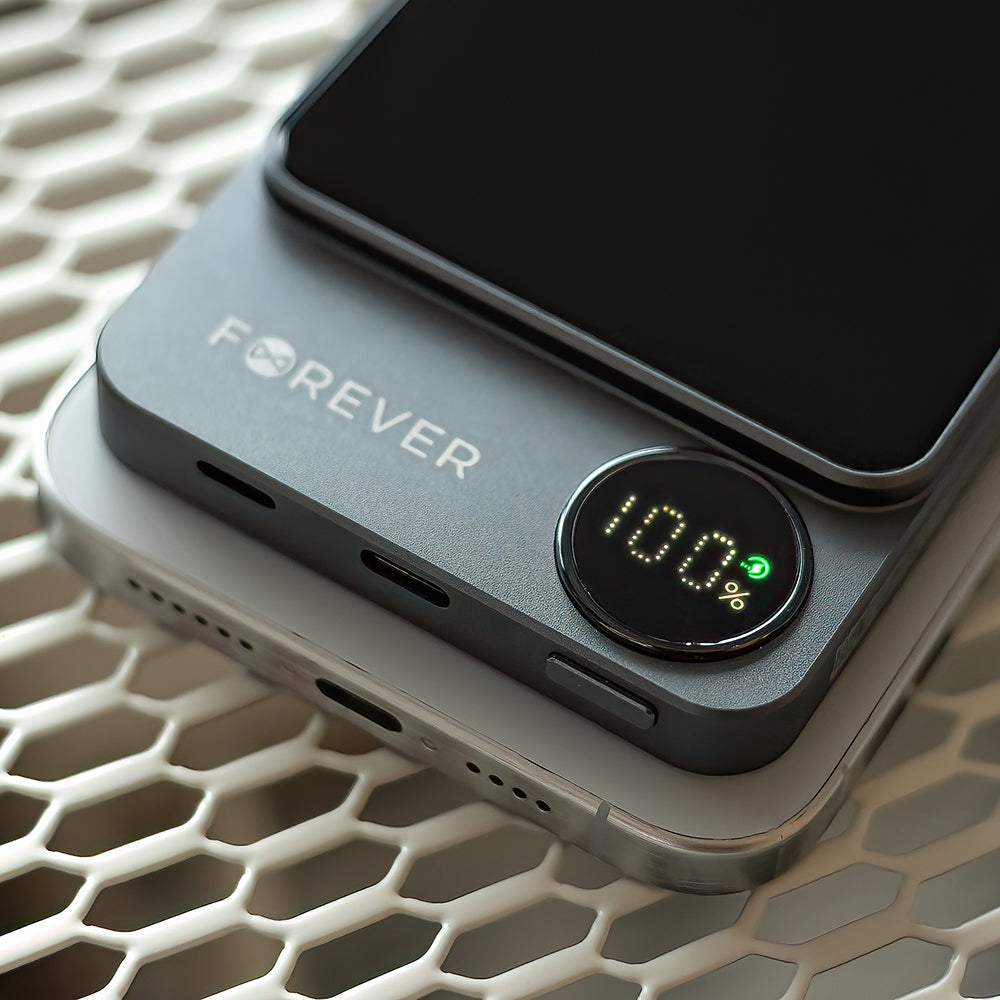 Externer Wireless-Akku Forever MATB-200, 5000mAh, 20W, PD + FQI, 1 x QI - 1 x USB-C, Schwarz