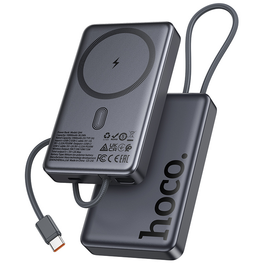 Batterie Externe Sans Fil HOCO Q44, 10000mAh, 20W, PD + FQI, 1 x QI - 2 x USB-C, Gris