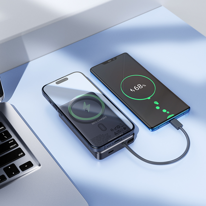 Wireless Externe Batterie HOCO Q44, 10000mAh, 20W, PD + FQI, 1 x QI - 2 x USB-C, Grau
