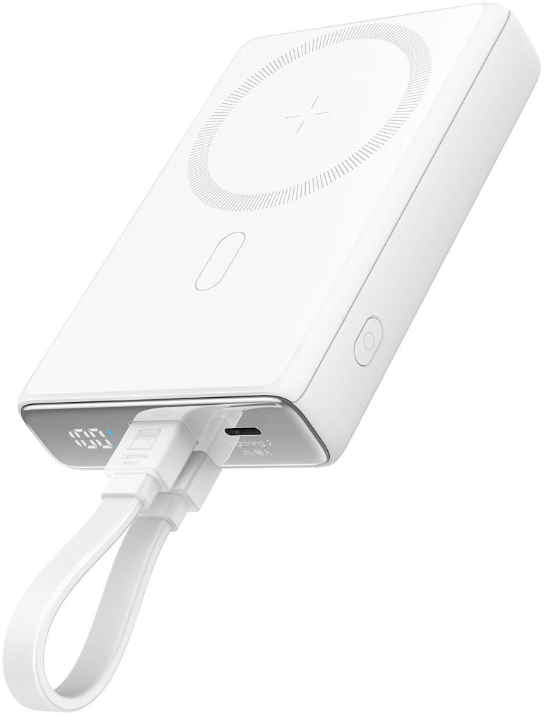 Batterie Externe Sans Fil Joyroom JR-PBM01, 10000mAh, 20W, QC + PD + FQI, 1 x Lightning - 1 x QI - 1 x USB-C, Blanche