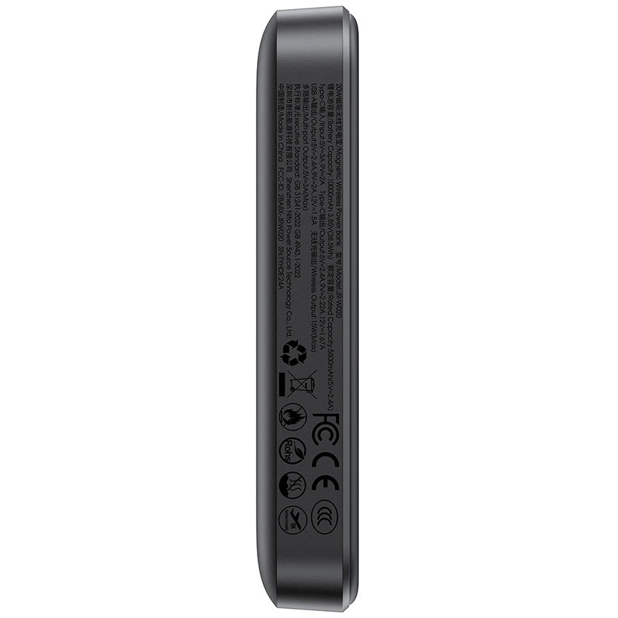 Batterie Externe Sans Fil Joyroom JR-W020, 10000mAh, 20W, QC + PD + FQI, 1 x QI - 1 x USB-A - 1 x USB-C, Noire