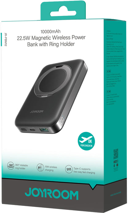 Batterie Externe Sans Fil Joyroom JR-PBM12, 10000mAh, 22.5W, QC + PD + FQI, 1 x QI - 1 x USB-A - 1 x USB-C, Noire