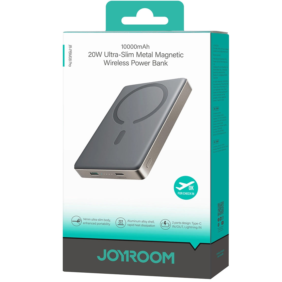 Batterie Externe Sans Fil Joyroom JR-PBM08 Pro, 10000mAh, 20W, PD + FQI, 1 x QI - 1 x USB-C, Beige