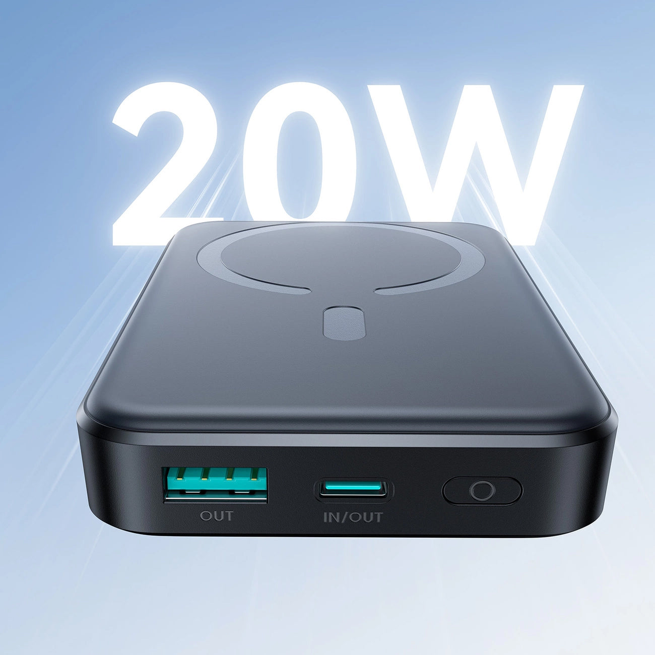 Batterie Externe Sans Fil Joyroom JR-W020, 10000mAh, 20W, QC + PD + FQI, 1 x QI - 1 x USB-A - 1 x USB-C, Noire