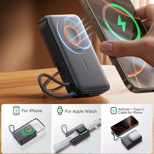 Joyroom JR-PBM02 Wireless External Battery, 10000mAh, 22.5W, PD + FQI, 1 x QI - 2 x USB-C, Black