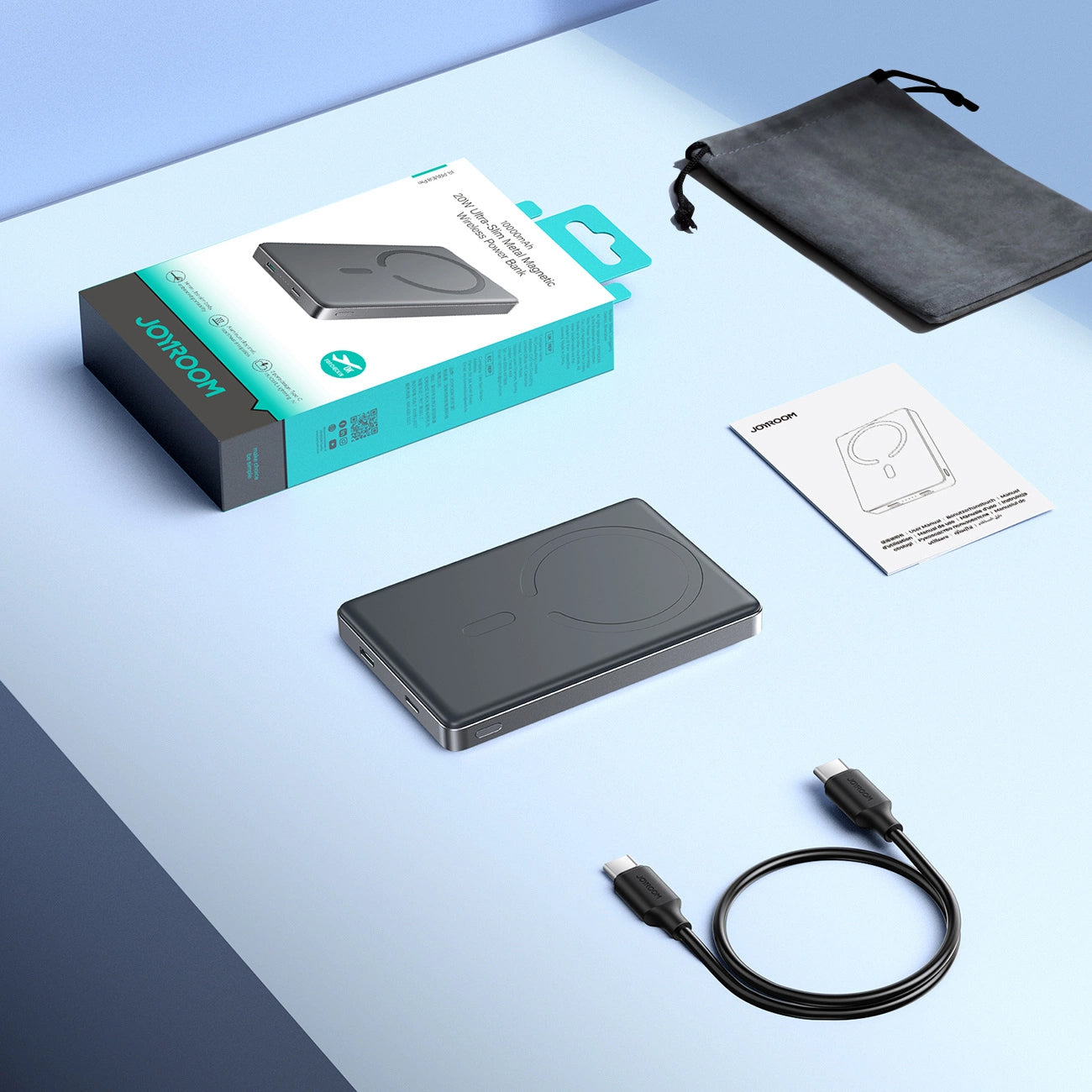 Batterie Externe Sans Fil Joyroom JR-PBM08 Pro, 10000mAh, 20W, PD + FQI, 1 x QI - 1 x USB-C, Gris