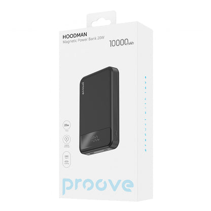 Externer Wireless-Akku Proove Hoodman, 10000mAh, 20W, PD + FQI, 1 x QI - 1 x USB-C, Schwarz PBH120010001