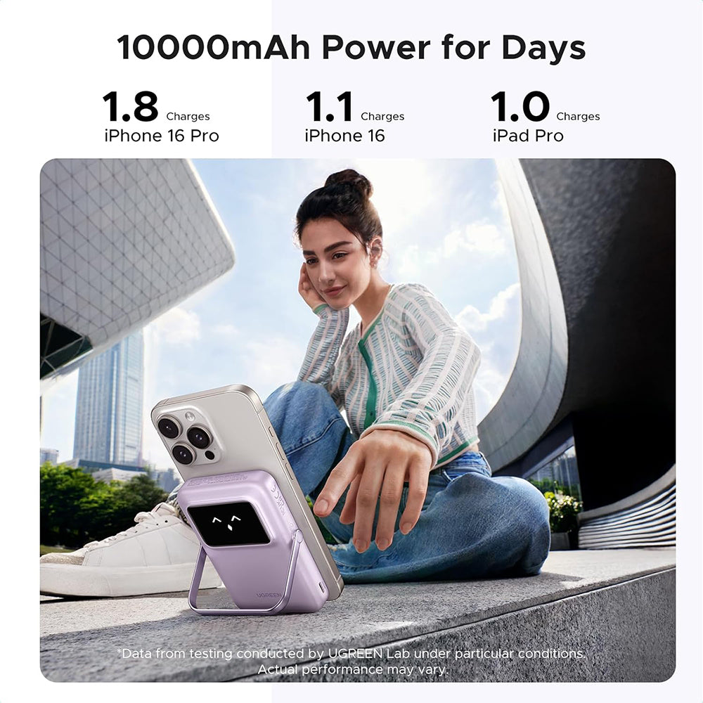 Externer Wireless-Akku UGREEN PB764 Uno, 10000mAh, 20W, PD + FQI, 1 x QI - 1 x USB-C, Grau