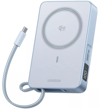 Wireless Powerbank UGREEN MagFlow PB773 (65958), 10000mAh, 25W, PD + FQI, 1 x QI - 2 x USB-C, Blau