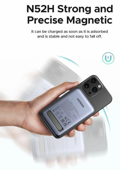 Batterie Externe Sans Fil UGREEN PB562, 10000mAh, 20W, PD + FQI, 1 x QI - 1 x USB-C, Noire