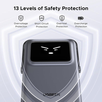 Externer Wireless-Akku UGREEN PB764 Uno, 10000mAh, 20W, PD + FQI, 1 x QI - 1 x USB-C, Grau