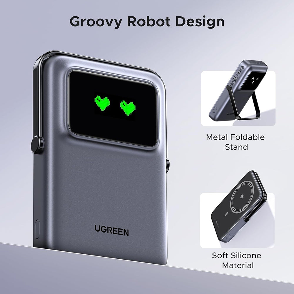 Externer Wireless-Akku UGREEN PB764 Uno, 10000mAh, 20W, PD + FQI, 1 x QI - 1 x USB-C, Grau