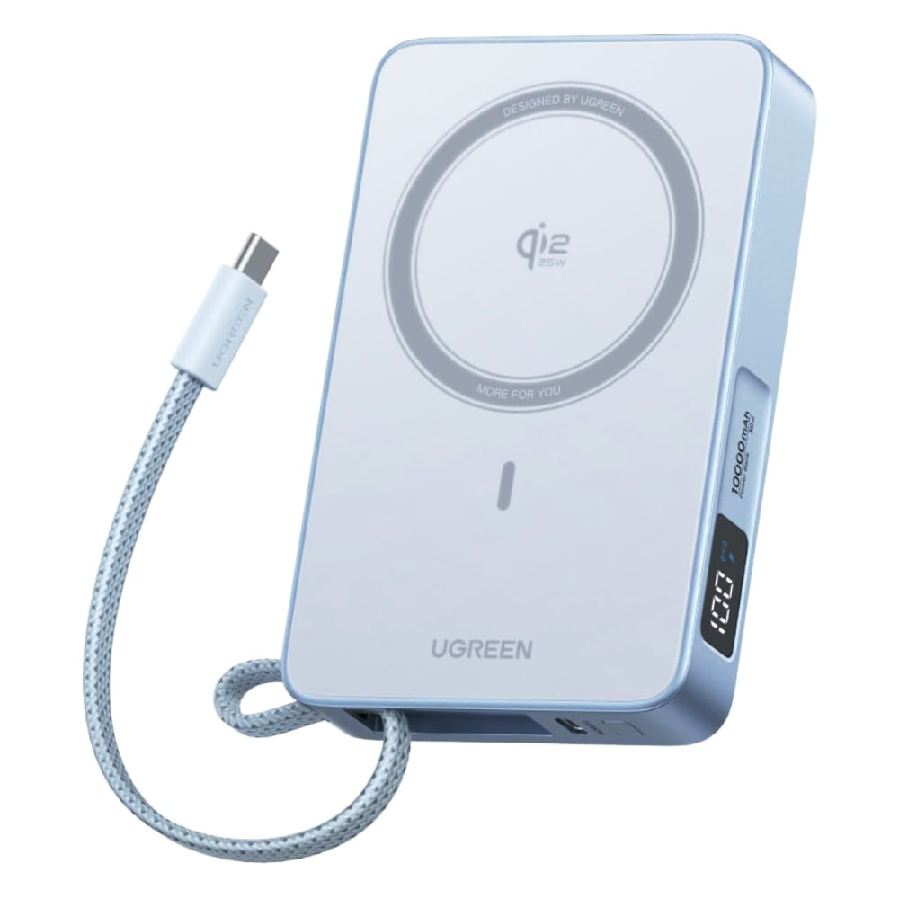 UGREEN MagFlow PB773 Wireless Externe Batterie (65958B), 10000mAh, 25W, PD + FQI, 1 x QI - 2 x USB-C, Blau