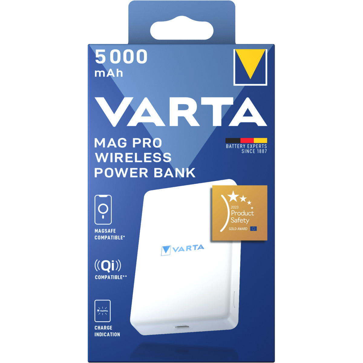 Batterie Externe Sans Fil Varta Mag Pro, 5000mAh, 12W, 1 x QI - 1 x USB-C, Blanche
