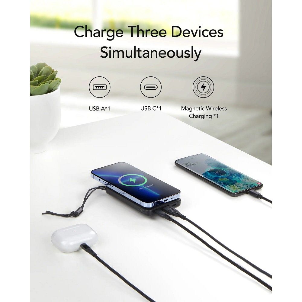 Batterie Externe Sans Fil Veger VP1151 / W1151, 10000mAh, 22.5W, QC + PD + FQI, 1 x QI - 1 x USB-A - 1 x USB-C, Noire