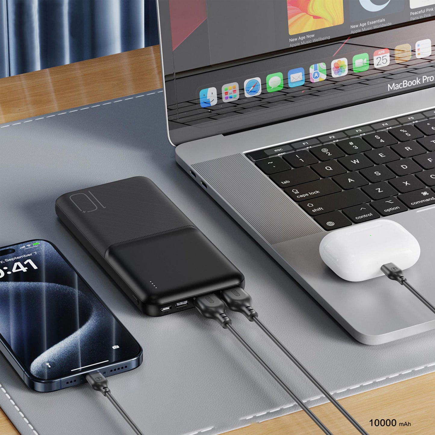 Externer Akku XO Design PR251, 10000mAh, 10W, 2 x USB-A, Schwarz