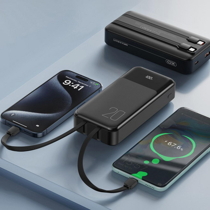 Batterie Externe XO Design PR249, 20000mAh, 22.5W, QC + PD, 1 x Lightning - 1 x USB-A - 2 x USB-C, Noire