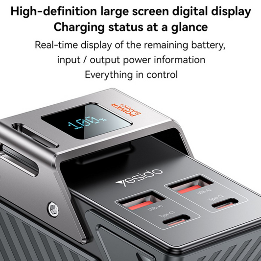 Batterie Externe Yesido YP62, 30000mAh, 22,5W, QC + PD, 2 x USB-A - 2 x USB-C, Noire
