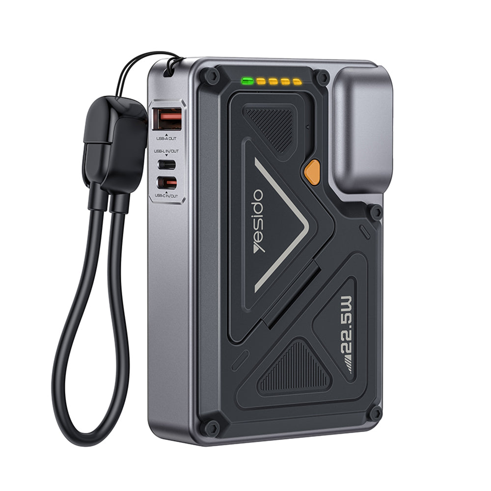 Batterie Externe Yesido YP89, 10000mAh, 22.5W, QC + PD + FQI, 1 x Lightning - 1 x QI - 1 x USB-A - 1 x USB-C, Gris