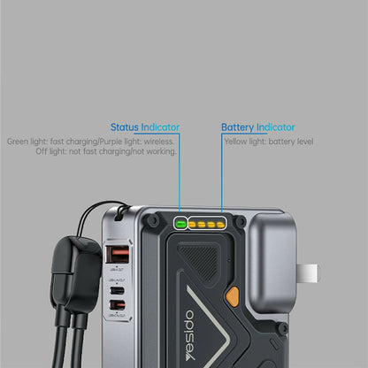 Batterie Externe Yesido YP89, 10000mAh, 22.5W, QC + PD + FQI, 1 x Lightning - 1 x QI - 1 x USB-A - 1 x USB-C, Gris