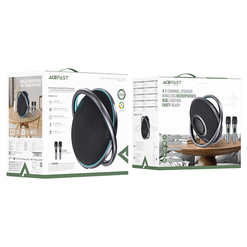 Acefast Karaoke K5 Max Bluetooth Speaker, 350W, TWS, RGB, Waterproof, Black