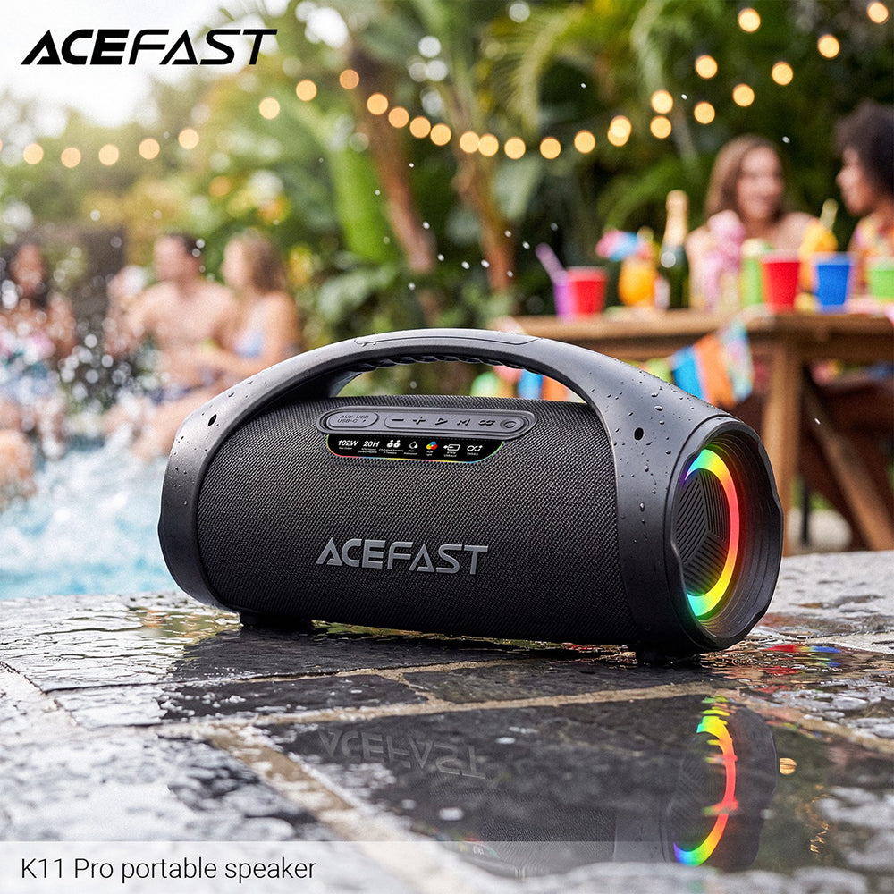 Enceinte Bluetooth Portable Acefast K11 Pro, 102W, RGB, TWS, Étanche, Noire