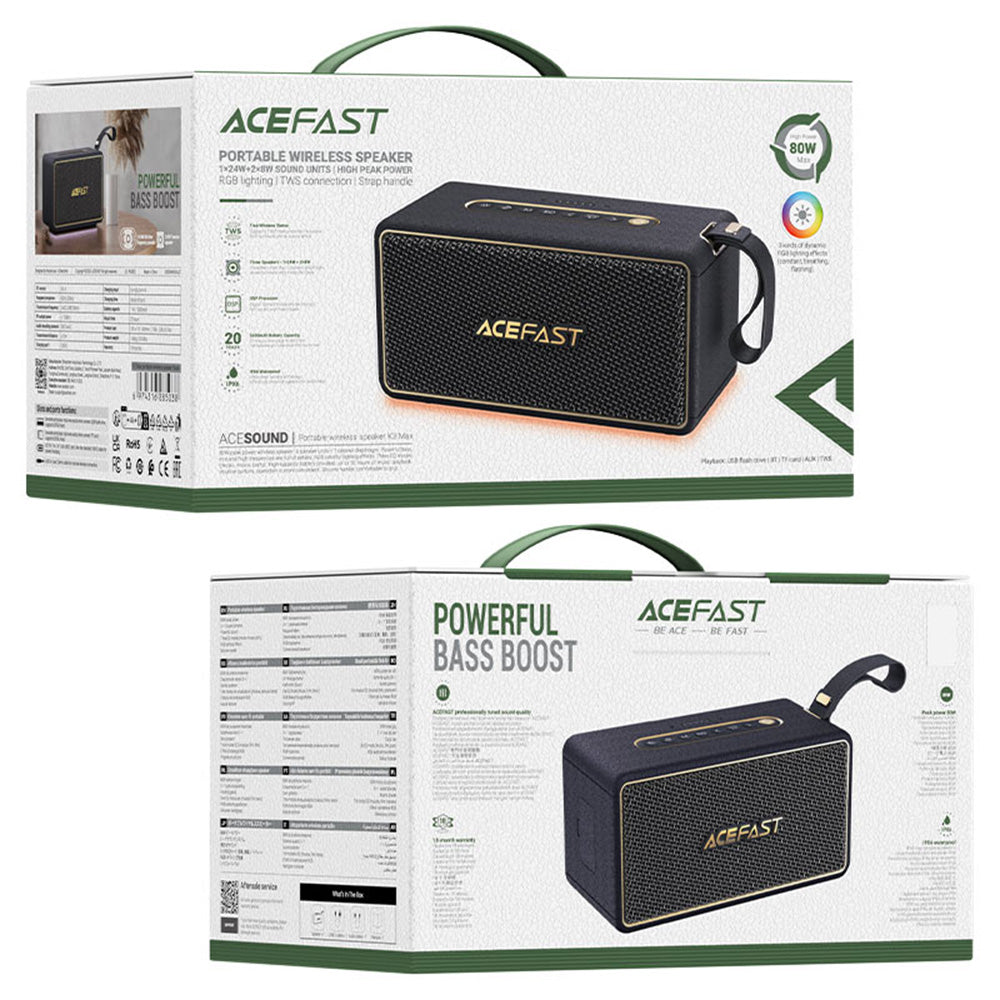 Acefast K3 Max Portable Bluetooth Speaker, 80W, RGB, Waterproof, Black