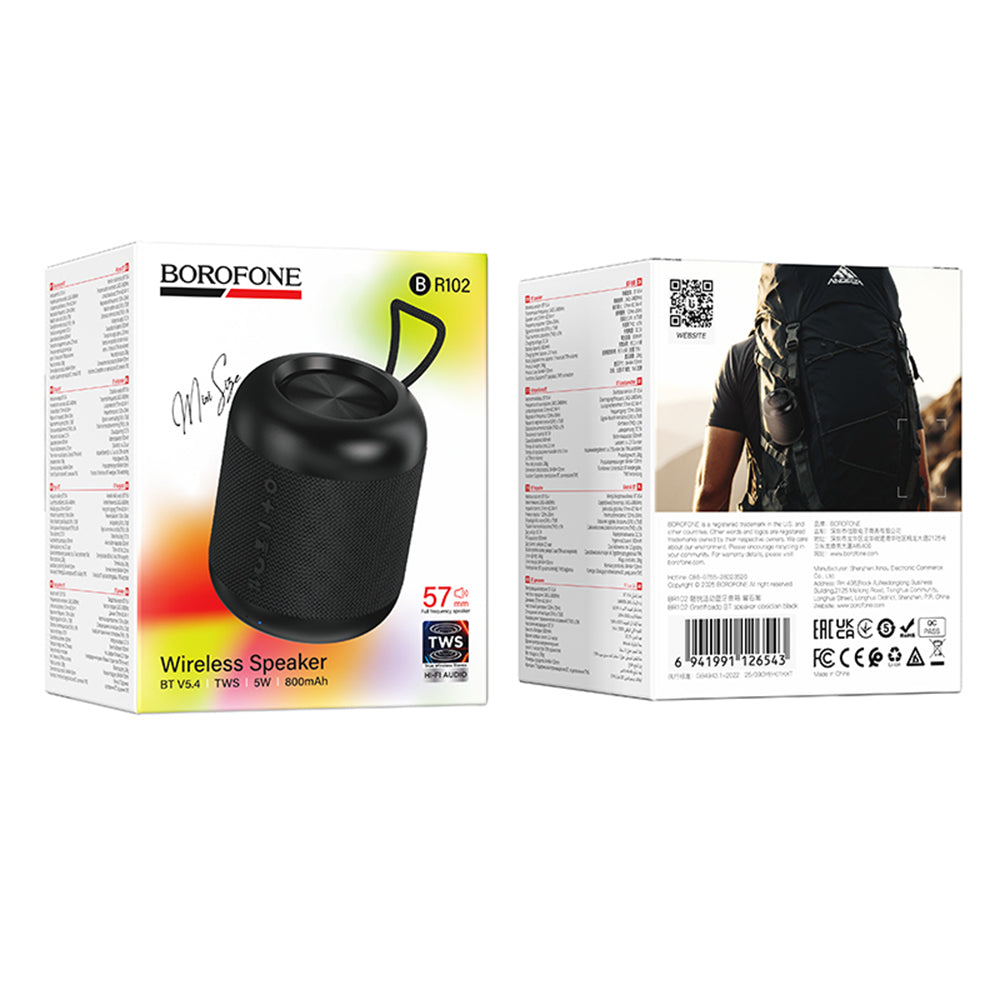 Tragbarer Bluetooth-Lautsprecher Borofone BR102 Gratificado, 5W, TWS, Schwarz