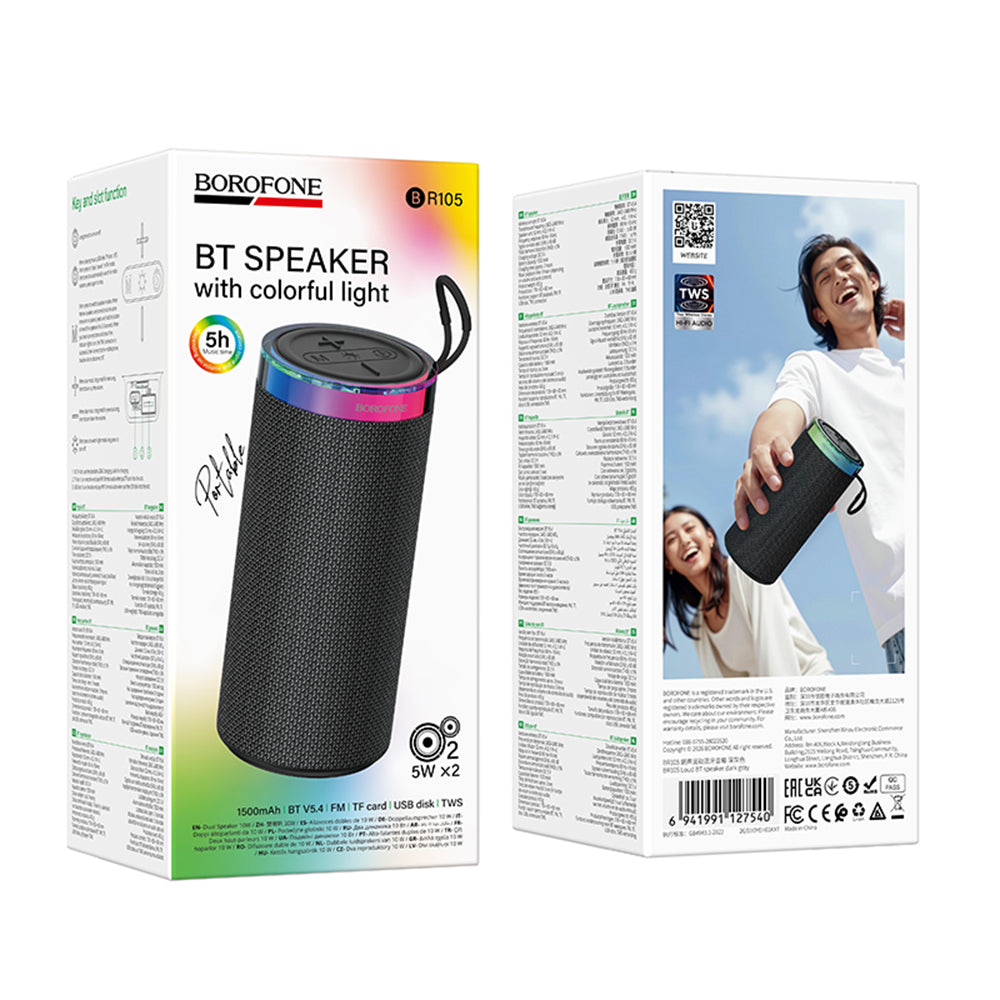 Enceinte Bluetooth Portable Borofone BR105 Loud, 10W, TWS, RGB, Gris