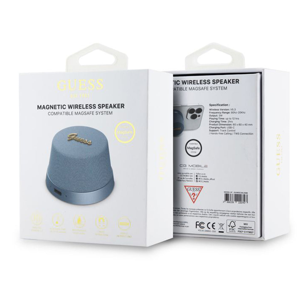Tragbarer Bluetooth-Lautsprecher Guess Stand Magnetic Script Metal, 3W, Blau