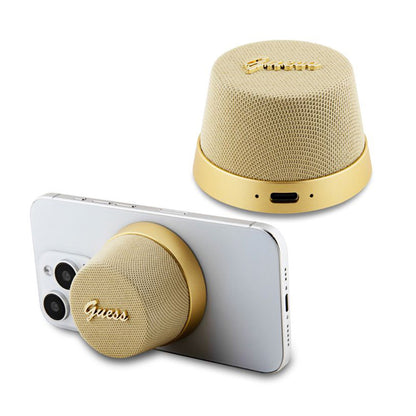 Enceinte Portable Bluetooth Guess Stand Magnétique Script Métal, 3W, Dorée
