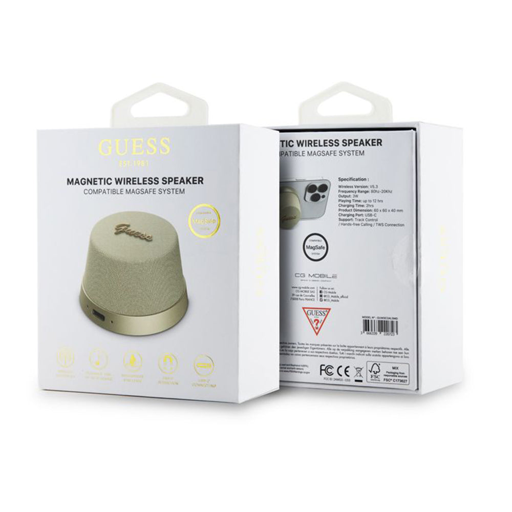 Enceinte Portable Bluetooth Guess Stand Magnétique Script Métal, 3W, Dorée