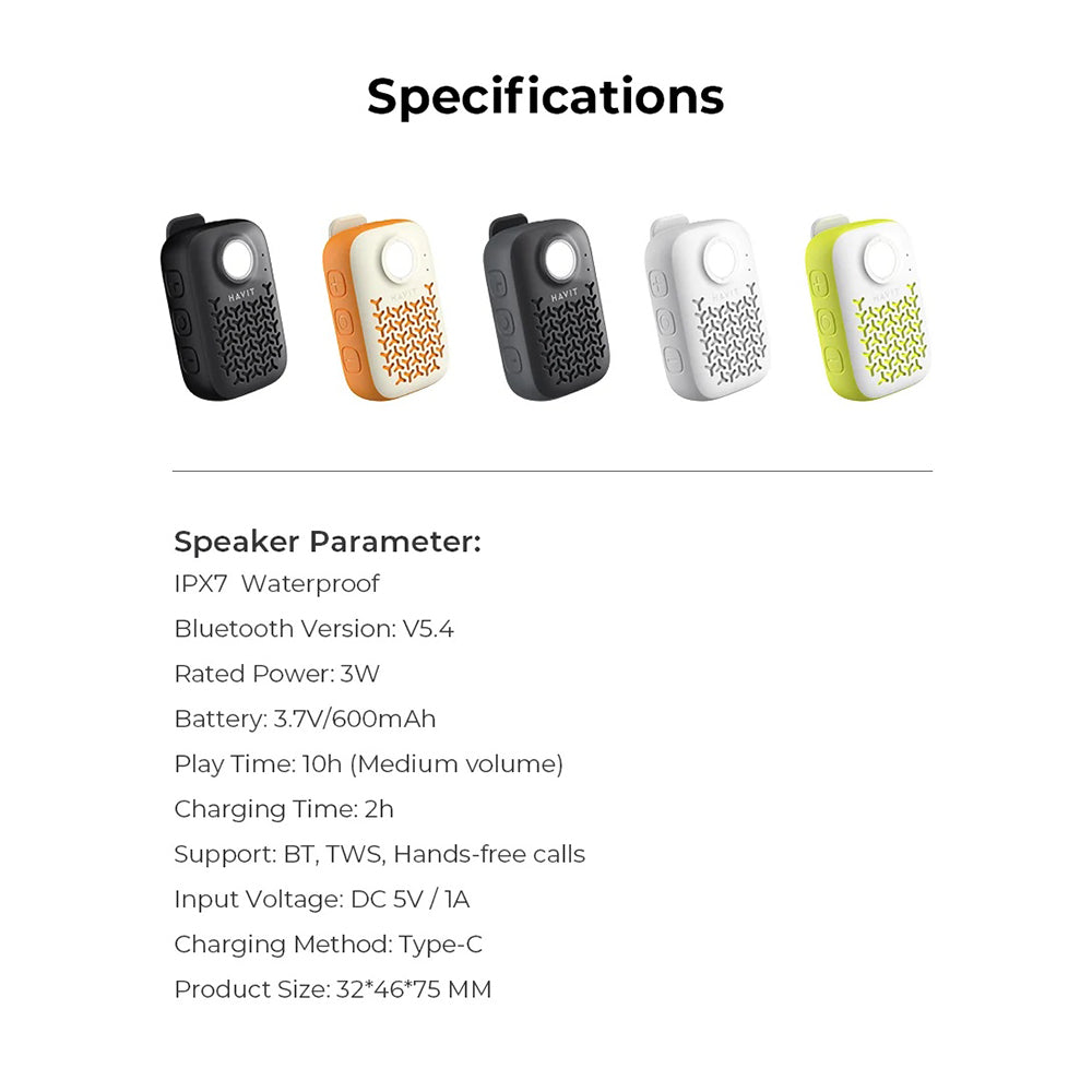 Enceinte Portable Bluetooth HAVIT SK868BT, 5W, Étanche, Noire
