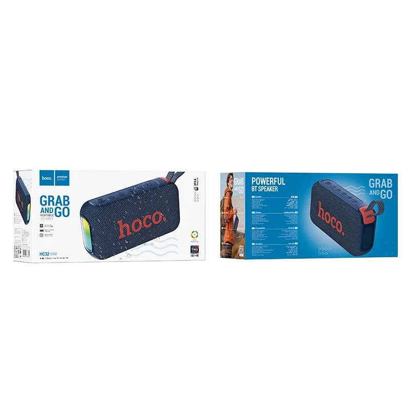 Tragbarer Bluetooth-Lautsprecher HOCO HC32, 2 x 10W, TWS, RGB, Marineblau