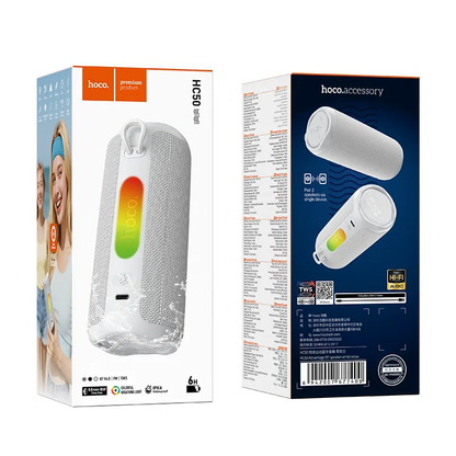 Tragbarer Bluetooth-Lautsprecher HOCO HC50, 8W, TWS, RGB, wasserdicht, Weiß