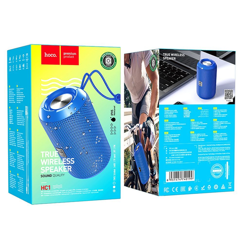 Enceinte Portable Bluetooth HOCO HC1, 5W, TWS, Étanche, Bleue