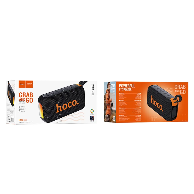 Enceinte Portable Bluetooth HOCO HC32, 2 x 10W, TWS, RGB, Noire