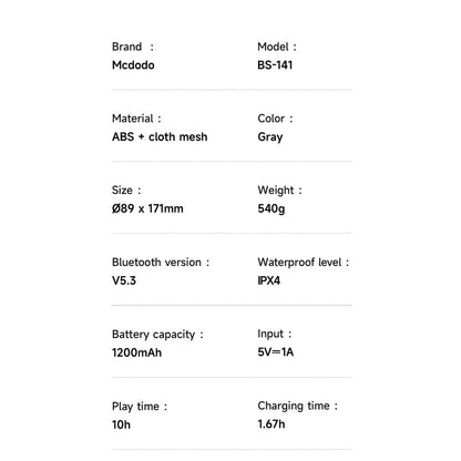 Enceinte Portable Bluetooth McDodo BS-1410, 2 x 5W, RGB, Étanche, Noire